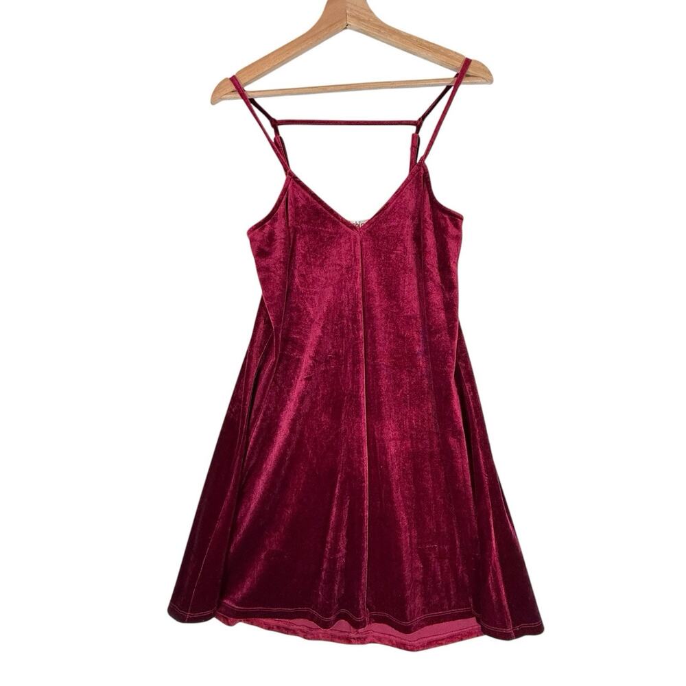 VTG Y2k Whimsigoth Burgundy Red Velvet Fit Flare Dress SIZE SMALL Womens Strappy - Picture 11 of 12